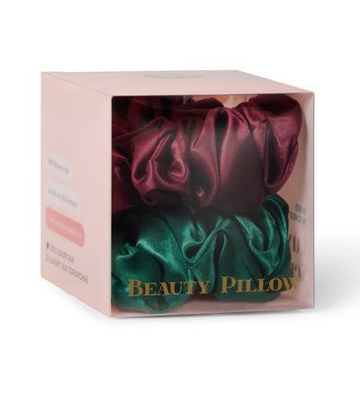 Silk Scrunchie Set - Beauty Pillow (Forest Green & Red)