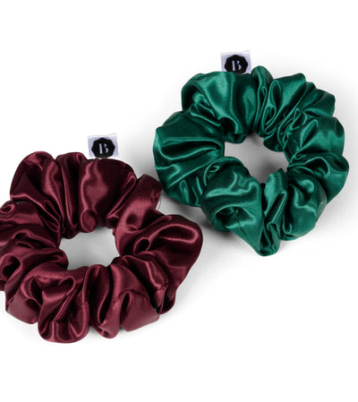 Silk Scrunchie Set - Beauty Pillow (Forest Green & Red)